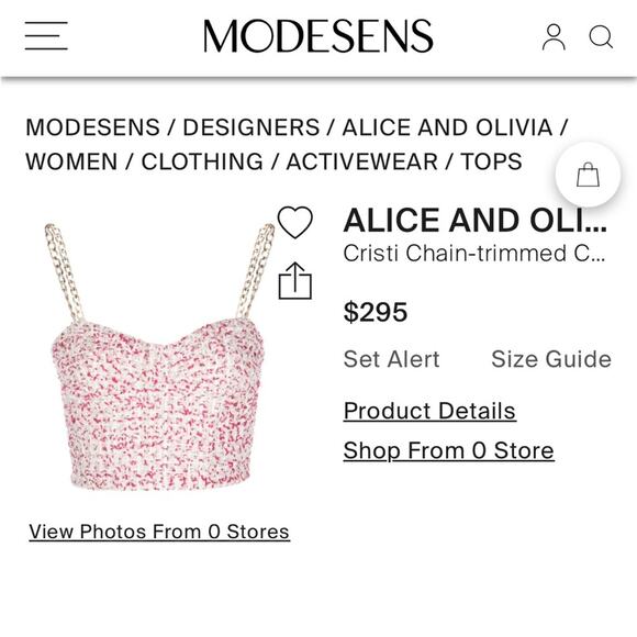 NEW Alice + Olivia Cristi Chain Tweed Crop Top Bustier Pink White US 14 $295 - Picture 6 of 12